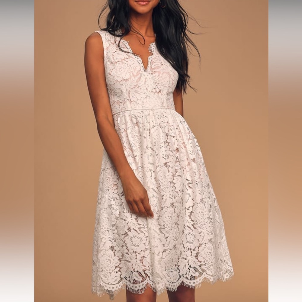 Lulu’s White Lace Midi Skater Dress With Pockets